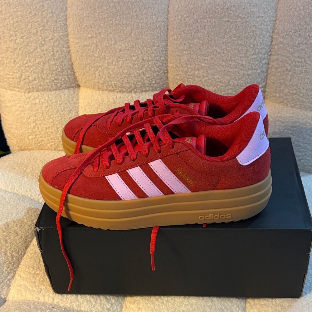 Adidas Red Sneakers with Light Pink Accents